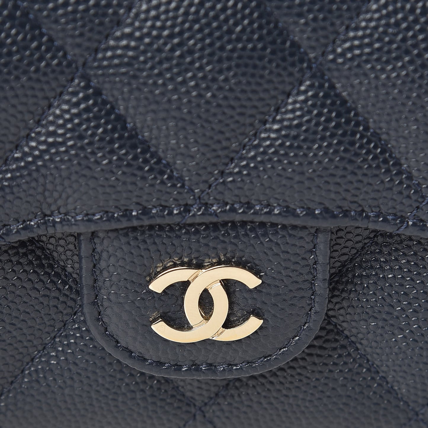 Caviar Quilted Flap Card Holder Wallet Navy
