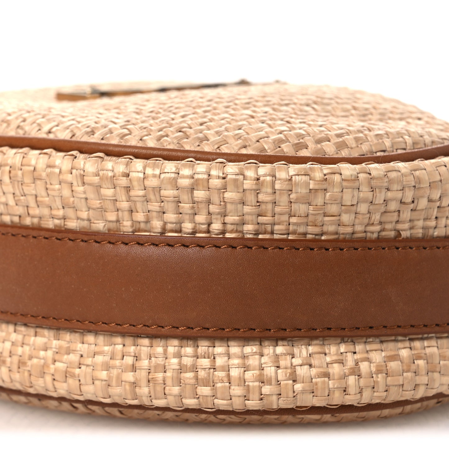 Raffia Calfskin Round Camera Bag Golden Ecru Brick
