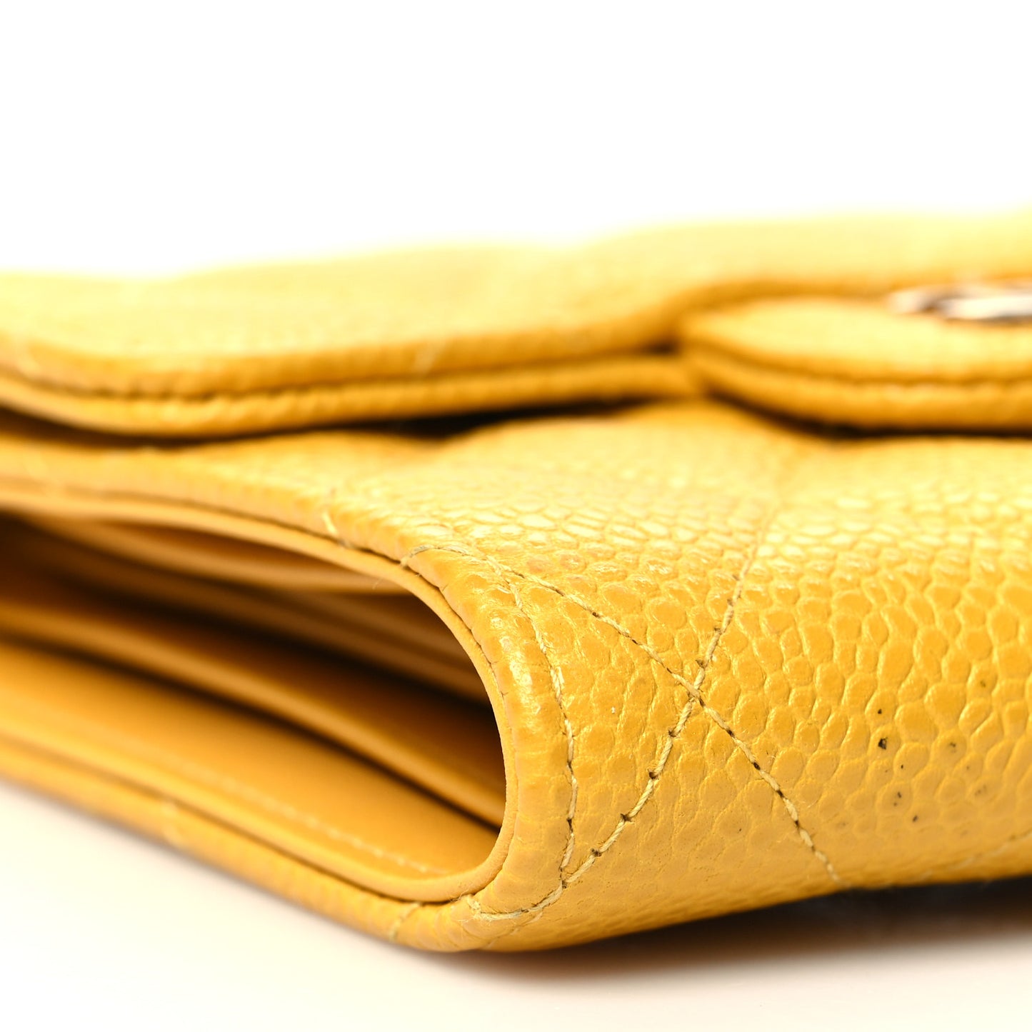 Caviar Quilted Compact Flap Wallet Yellow