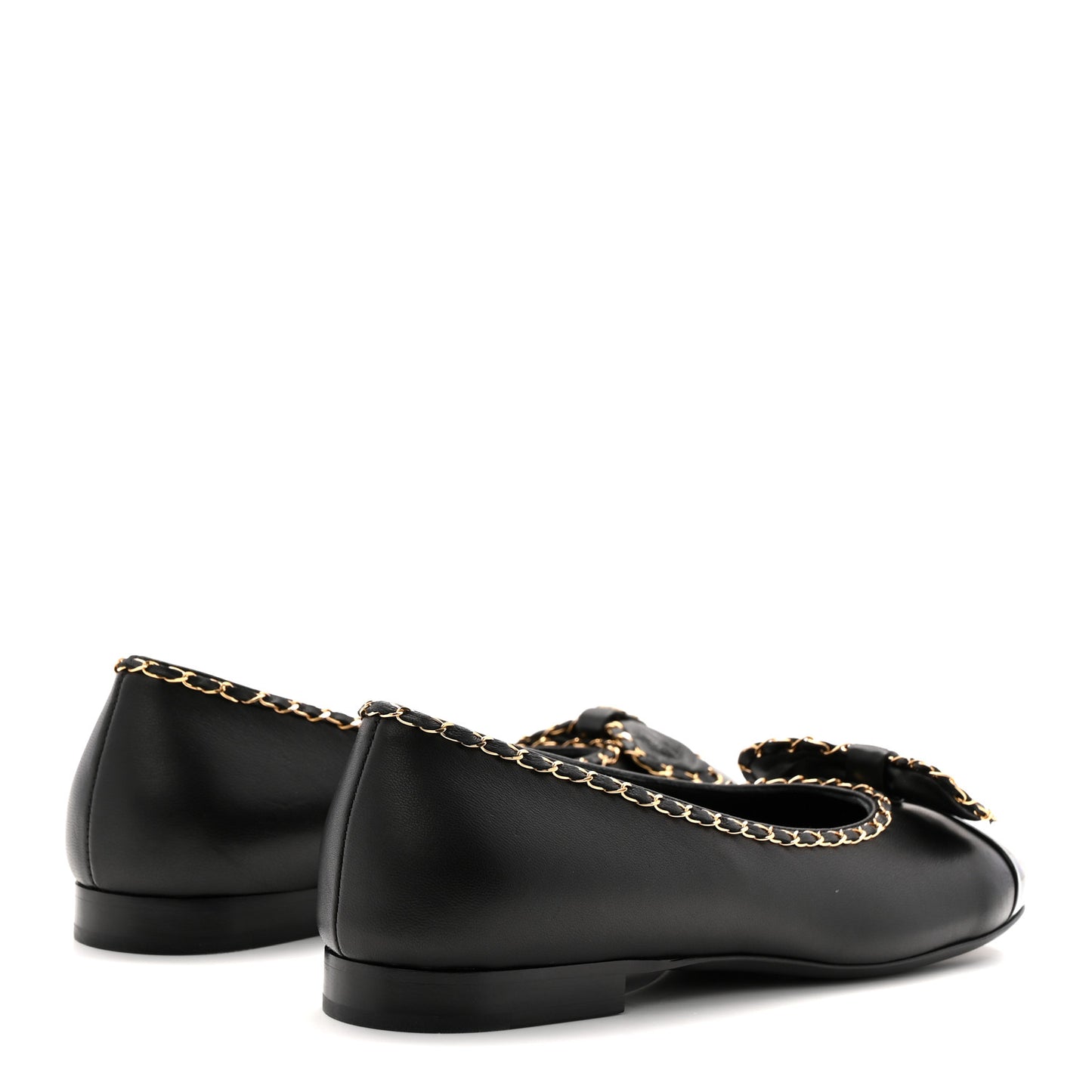 Lambskin Patent Cap Toe Chain Around Ballerina Flats 36 Black