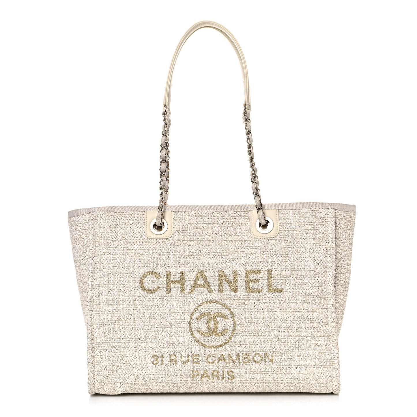 Lurex Boucle Small Deauville Tote Ivory