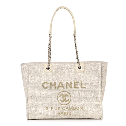 Chanel Lurex Boucle Small Deauville Tote Ivory 1 of 10
