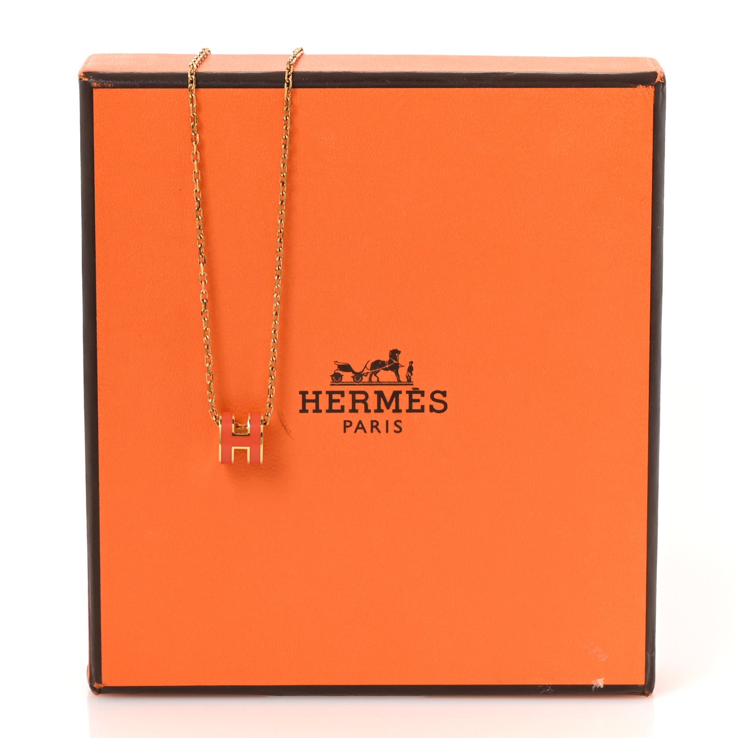 Lacquered Gold Mini Pop H Pendant Necklace Orange