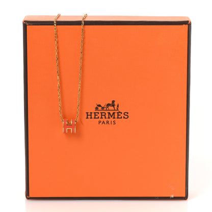 Hermes Lacquered Gold Mini Pop H Pendant Necklace Orange 5 of 5