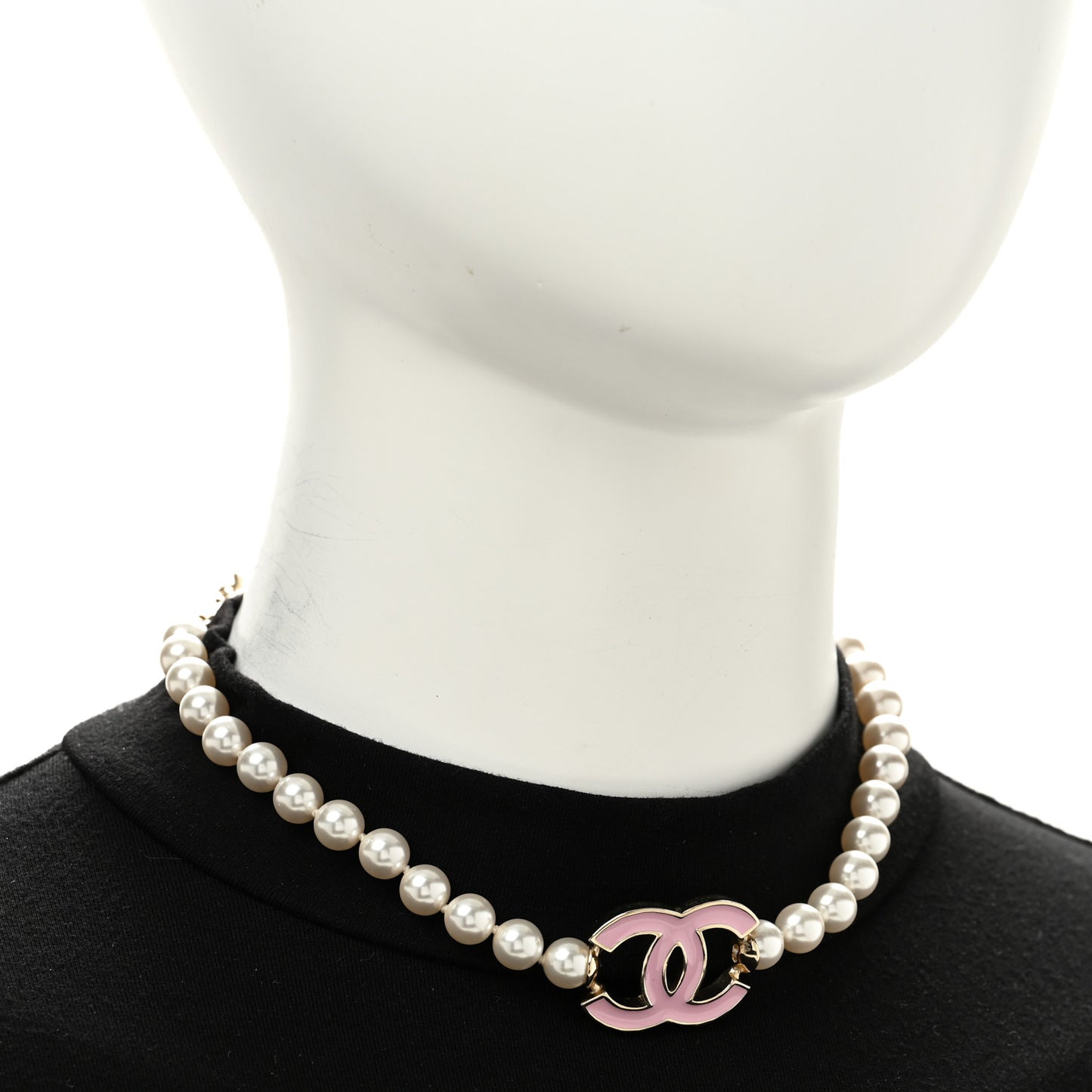 Pearl Enamel CC Choker Necklace Gold White Pink