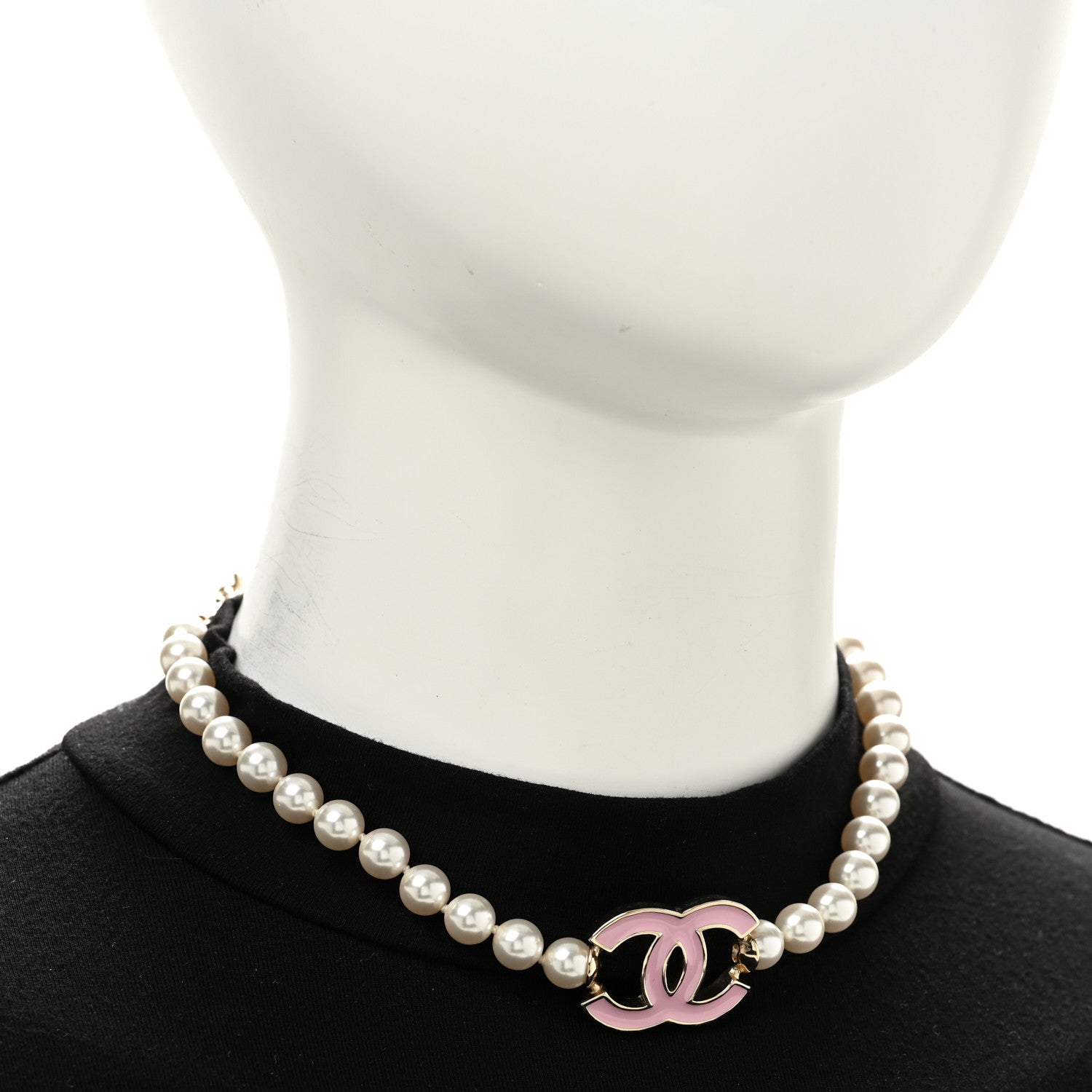 Chanel Pearl Enamel CC Choker Necklace Gold White Pink 2 of 6