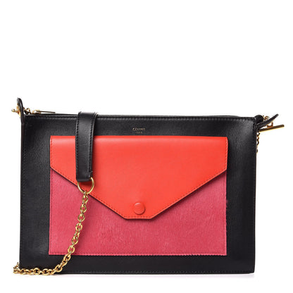 Celine Smooth Calfskin Pony Hair Medium Pocket Clutch On Chain Black 1 of 8