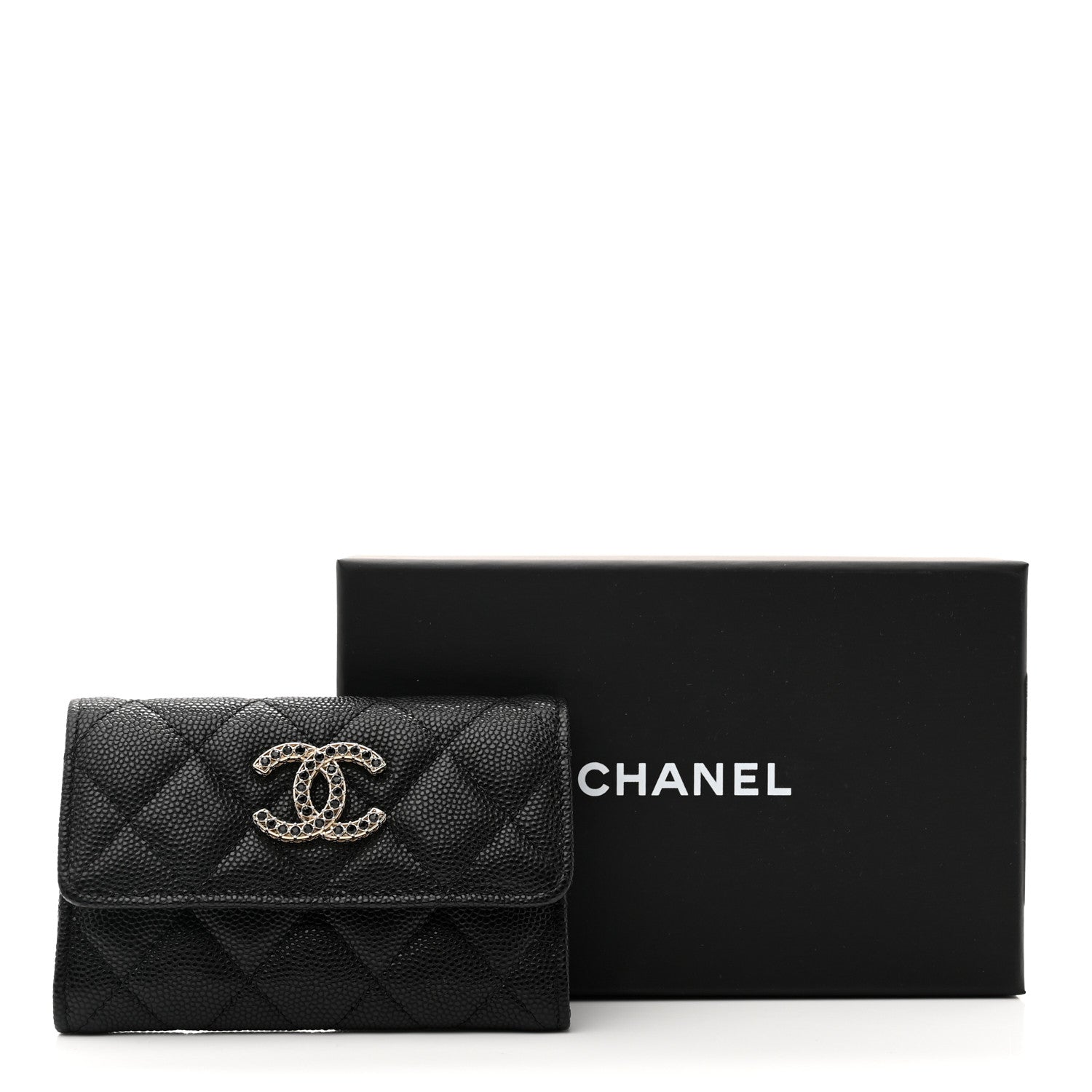 Chanel Shiny Caviar Quilted Strass CC Flap Card Holder Black 9 of 9