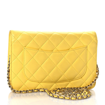 Chanel Lambskin Quilted Wallet on Chain WOC Yellow 3 of 19