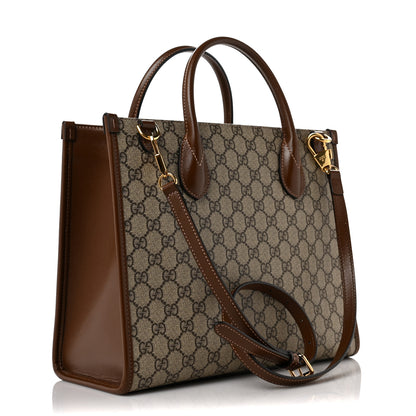Gucci GG Supreme Monogram Azalea Calfskin Small Retro Interlocking G Tote Bag Beige Ebony Brown Sugar 3 of 10