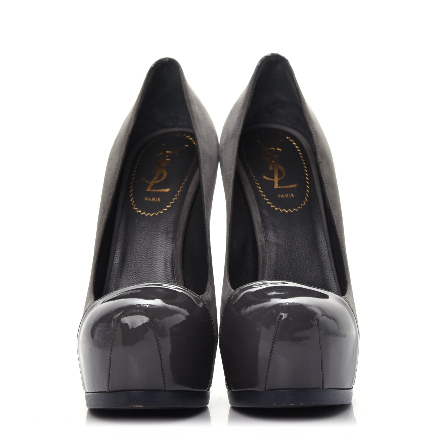 Saint Laurent Suede Patent Tribtoo 105 Cap Toe Pumps 37.5 Grey 2 of 9