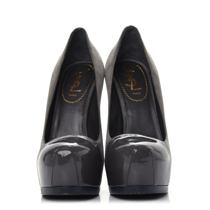 Saint Laurent Suede Patent Tribtoo 105 Cap Toe Pumps 37.5 Grey 2 of 9