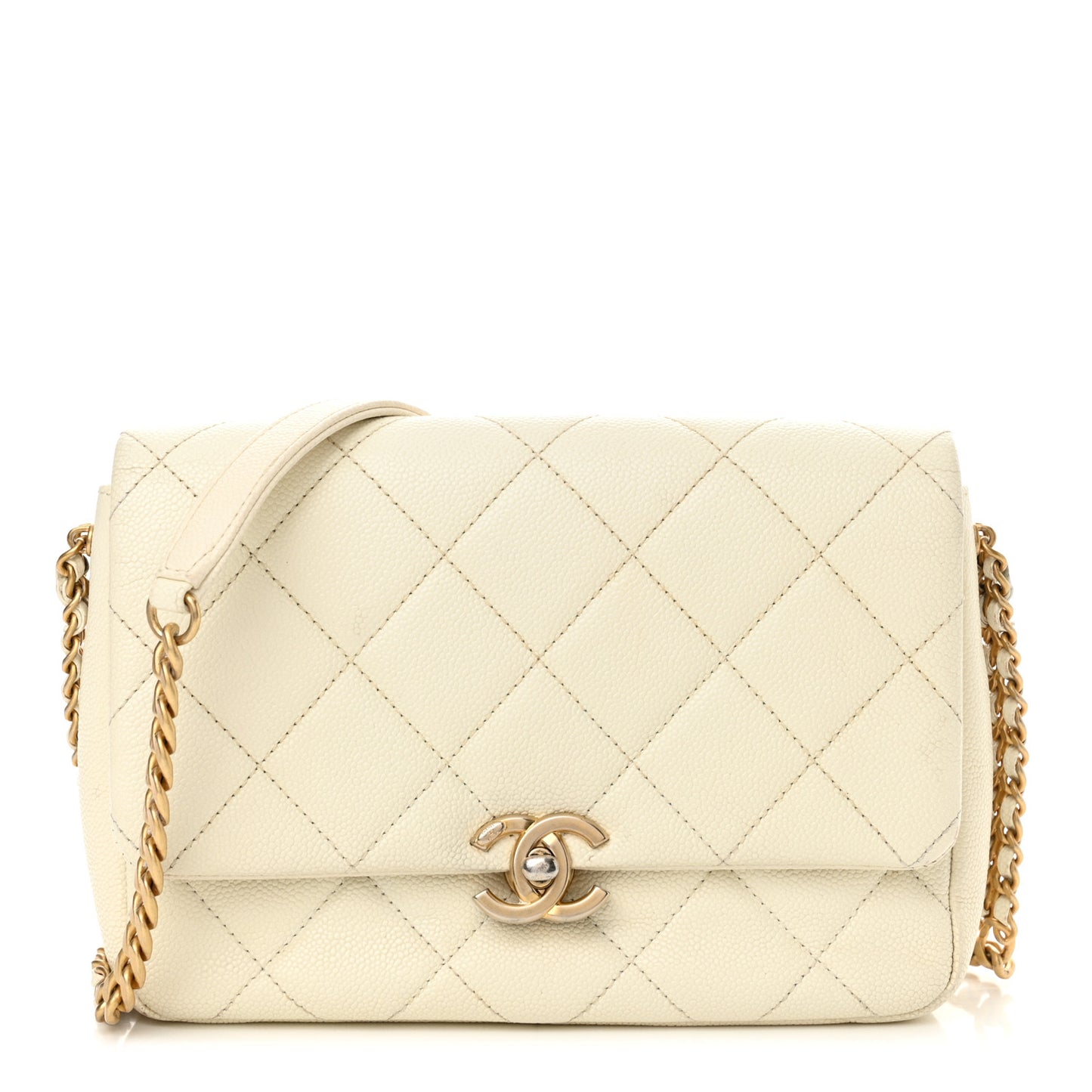 Shiny Caviar Quilted Small Chain Melody Flap White