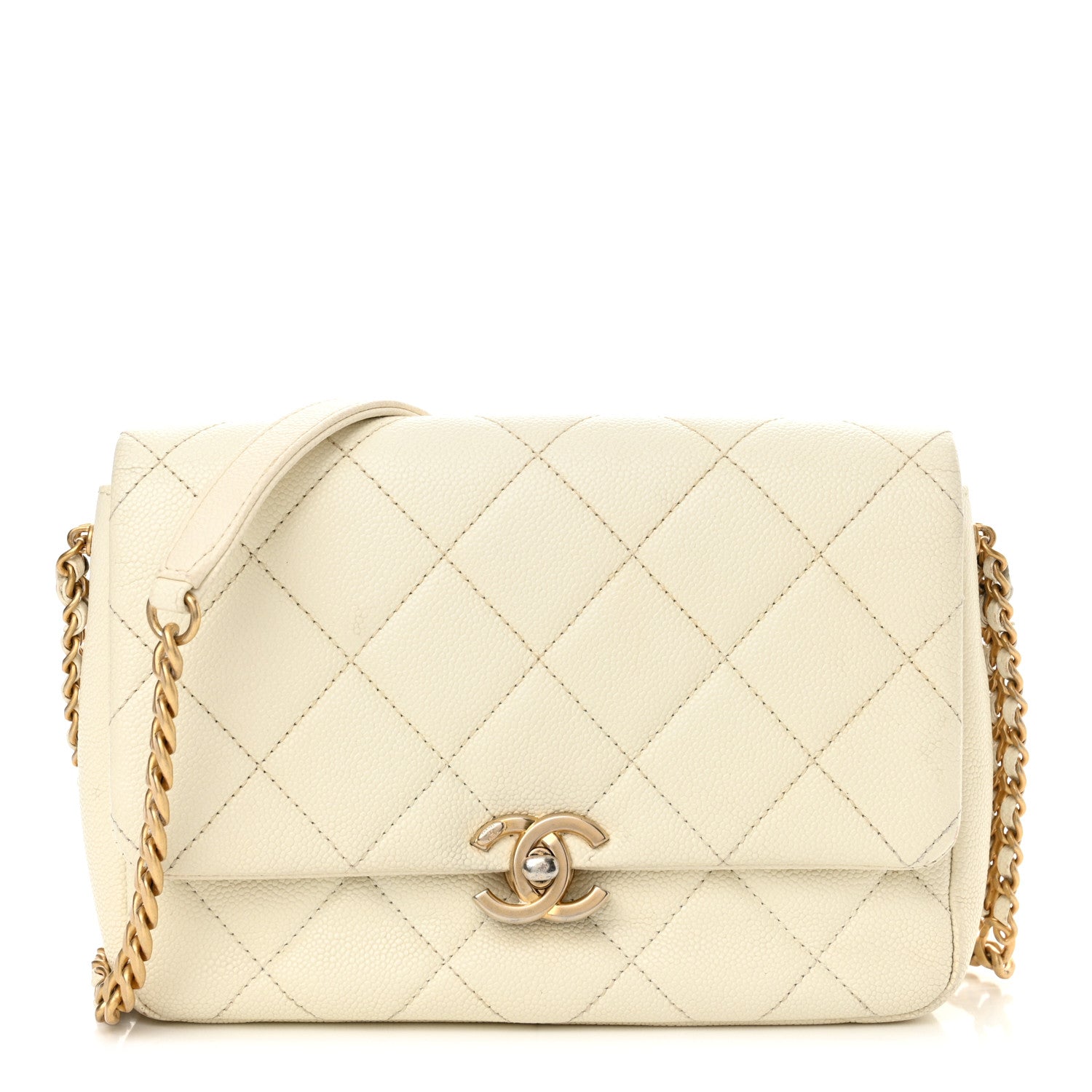 Chanel Shiny Caviar Quilted Small Chain Melody Flap White 1 of 16