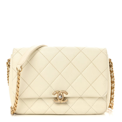 Chanel Shiny Caviar Quilted Small Chain Melody Flap White 1 of 16