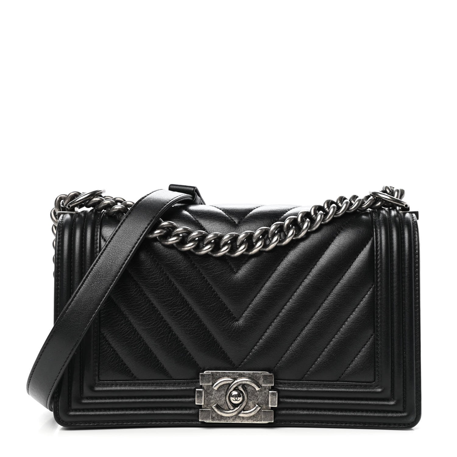 Chanel Calfskin Chevron Quilted Medium Boy Flap Black 1 of 4