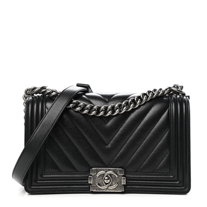 Chanel Calfskin Chevron Quilted Medium Boy Flap Black 1 of 4