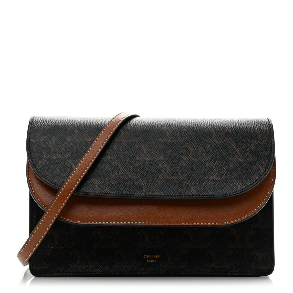 Celine Triomphe Canvas Lambskin Wallet On Strap Tan 1 of 12