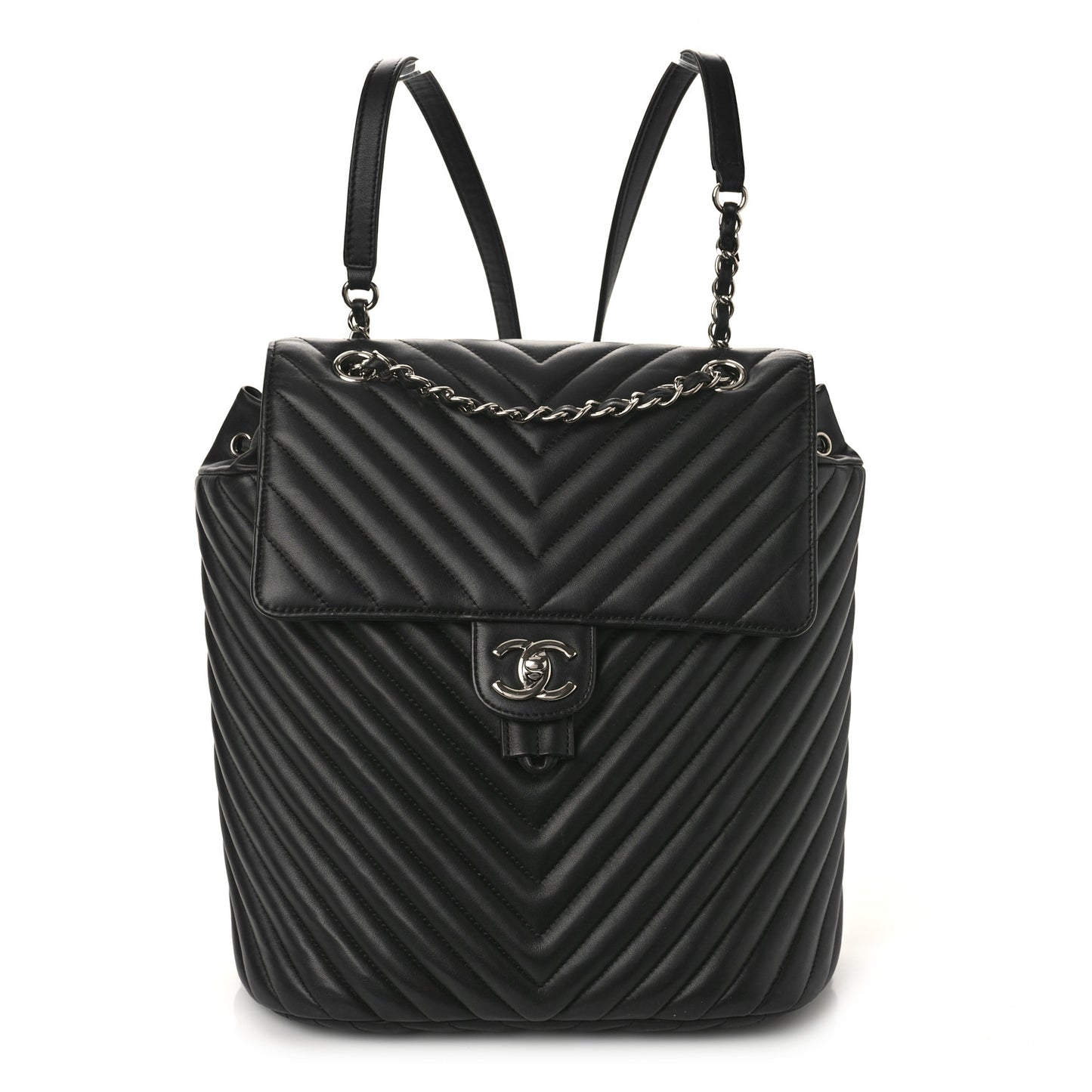 Calfskin Chevron Quilted Large Urban Spirit Backpack Black