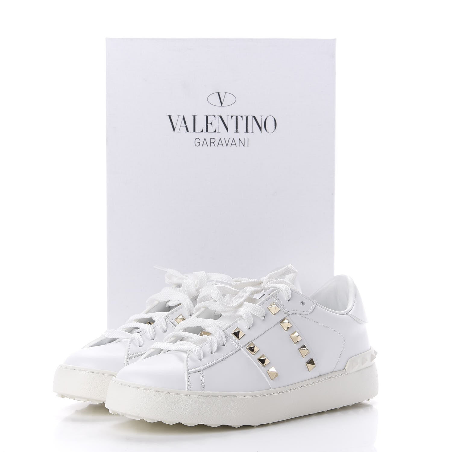 Valentino Garavani Calfskin Rockstud Untitled Open Sneakers 37.5 White 10 of 10