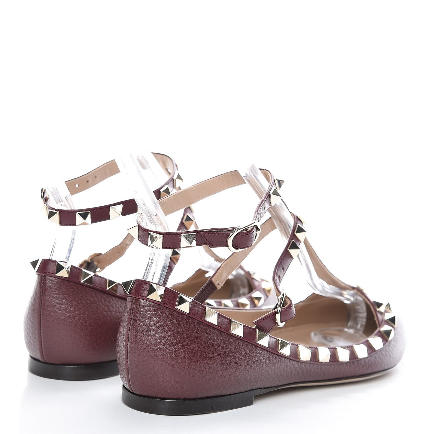 Pebbled Calfskin Rockstud Cage Ballerina Flats 36 Rubin