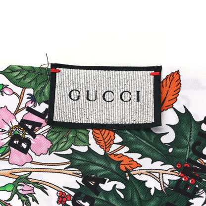 Gucci X BALENCIAGA Silk Twilly Allover Logo Print Floral Scarf Ivory Multicolor 3 of 3