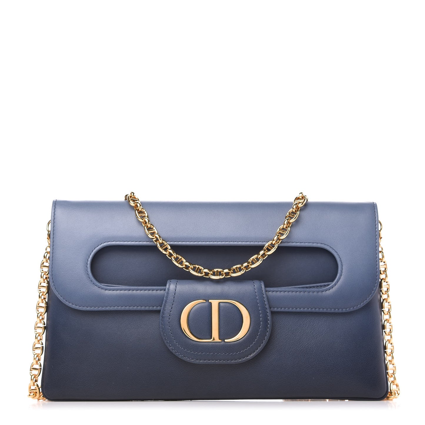 Smooth Calfskin Medium Diordouble Chain Bag Indigo Blue