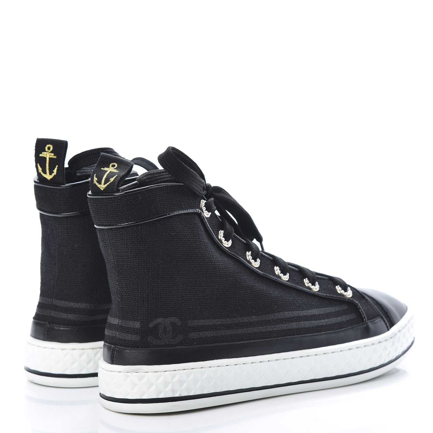 Chanel Fabric Lambskin Lace Up Cap Toe Sneakers 38 Black 4 of 9