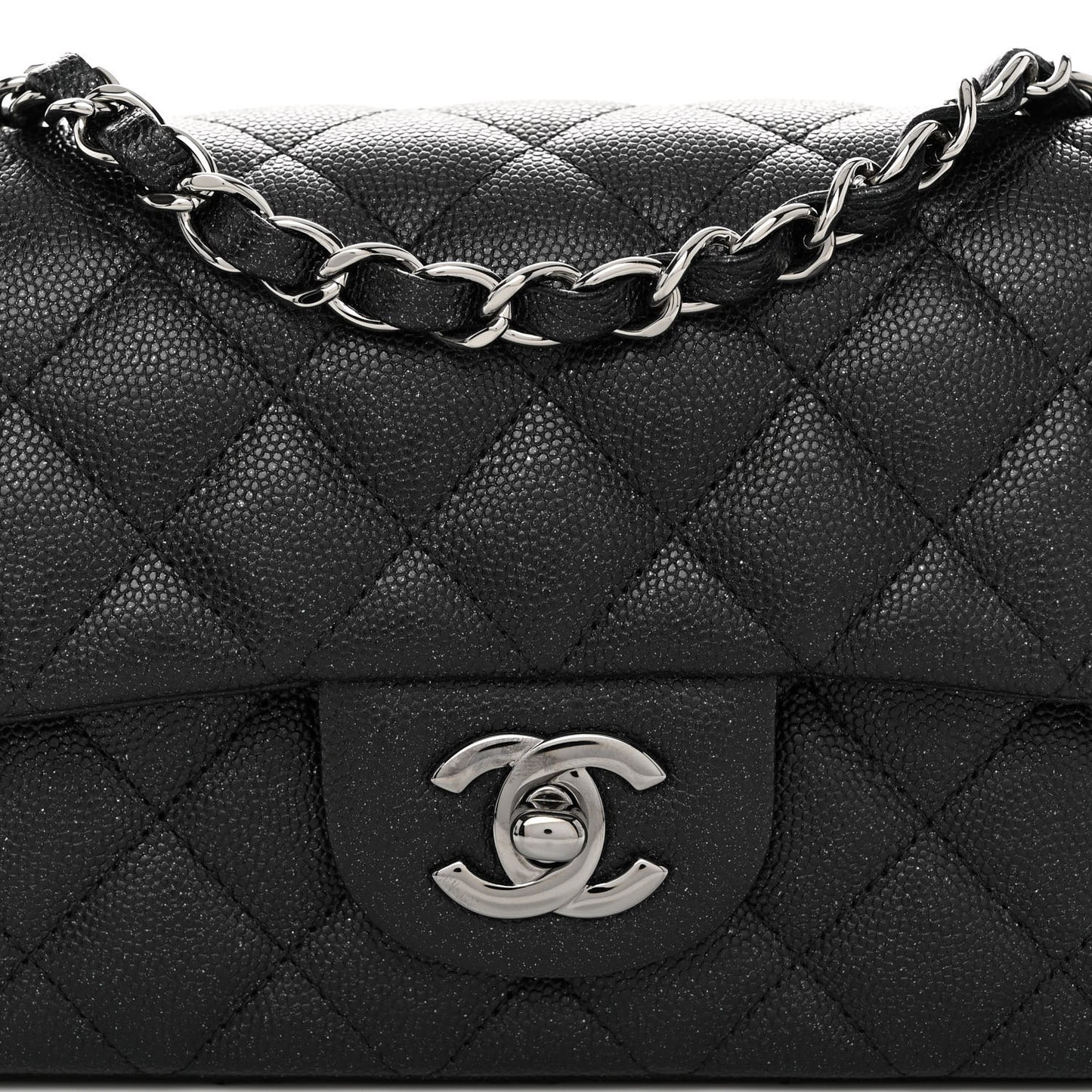 Iridescent Caviar Quilted Mini Rectangular Flap Black