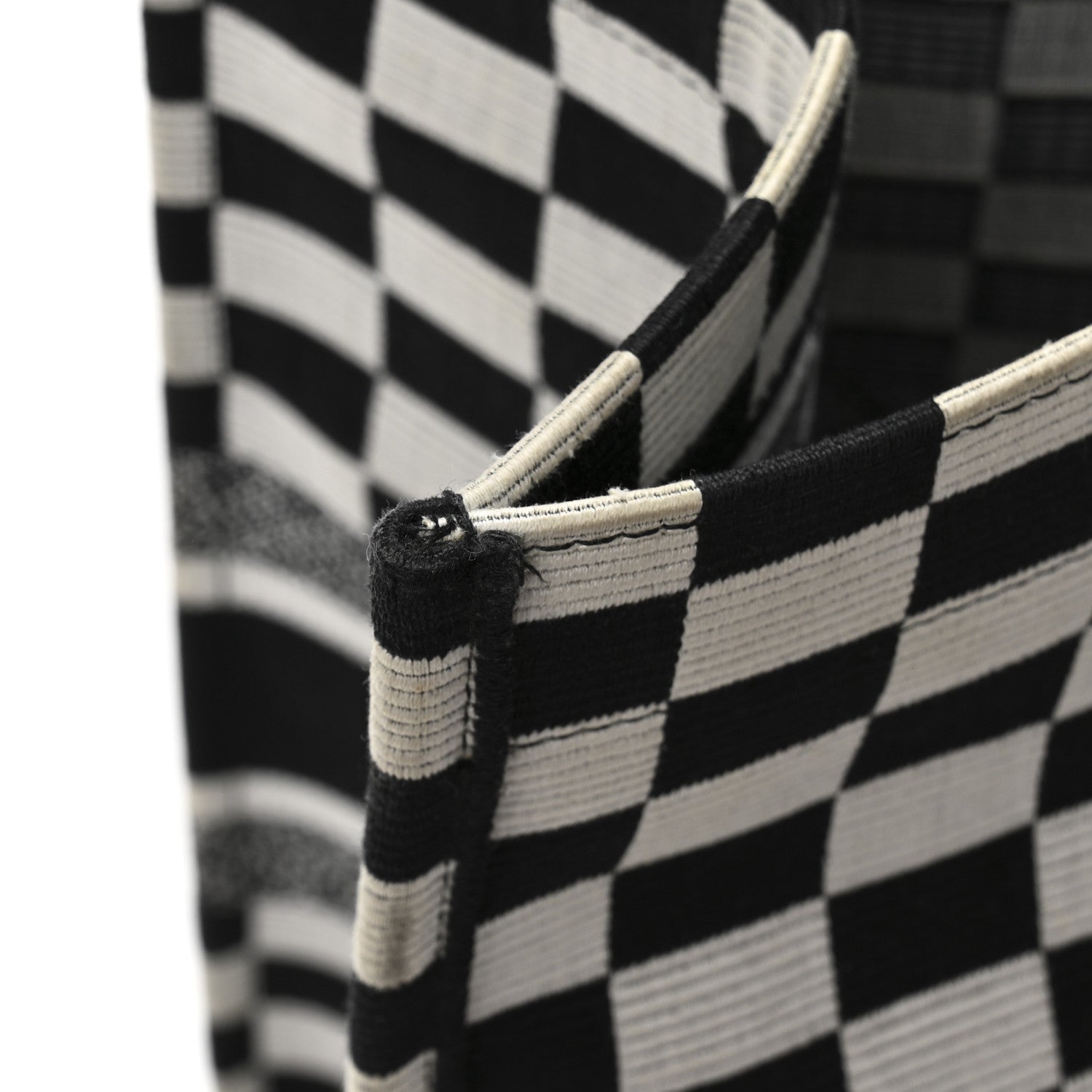 Christian Dior Canvas Embroidered Checkered Book Tote Black White 12 of 12