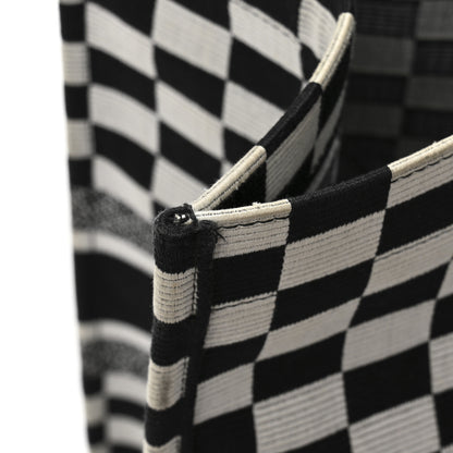 Christian Dior Canvas Embroidered Checkered Book Tote Black White 12 of 12
