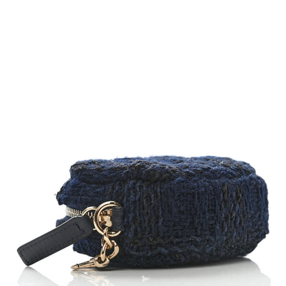 Chanel Wool Tweed Quilted Round Clip On Coin Purse Blue 4 of 5
