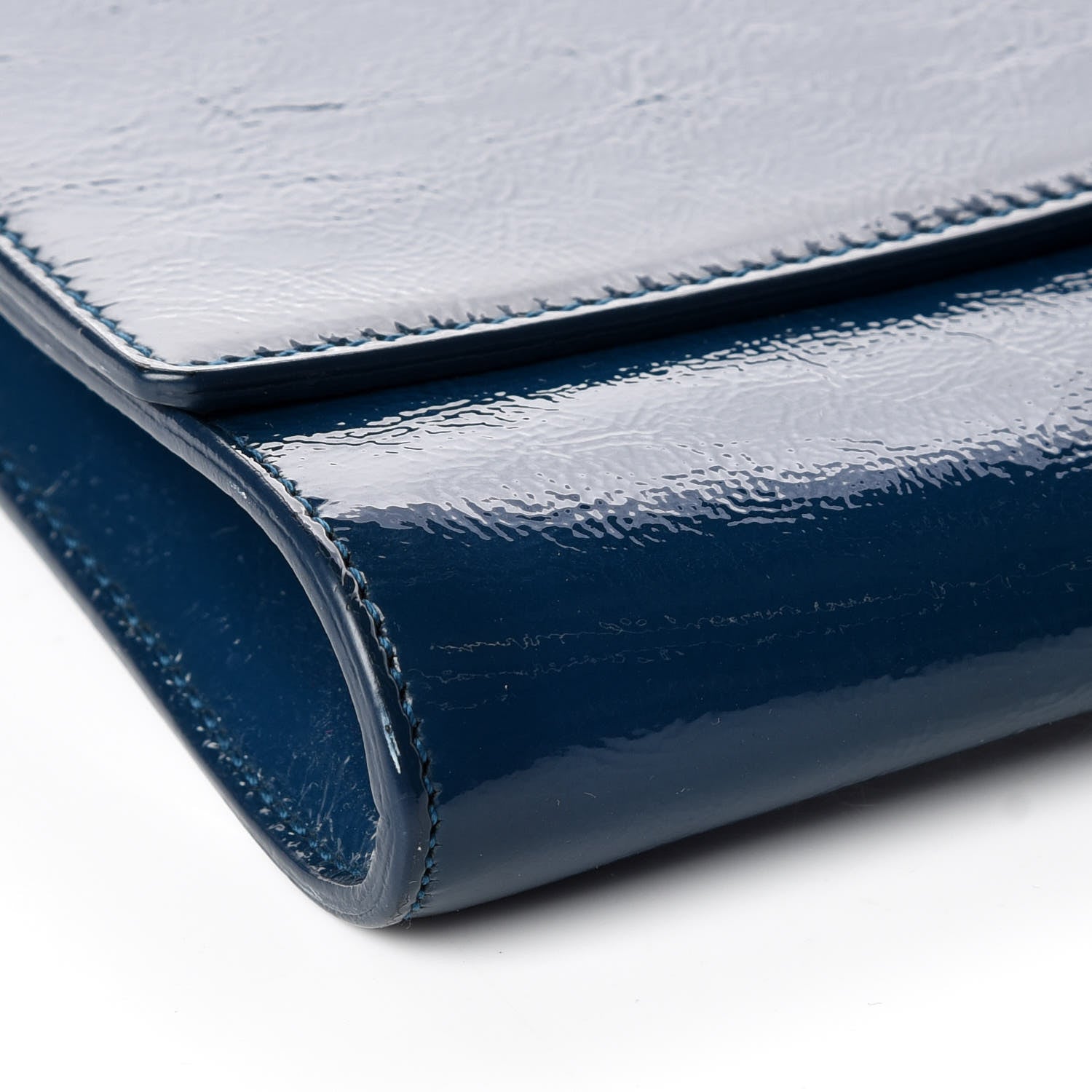 Saint Laurent Textured Patent Large Belle de Jour Clutch Peacock Green 5 of 9