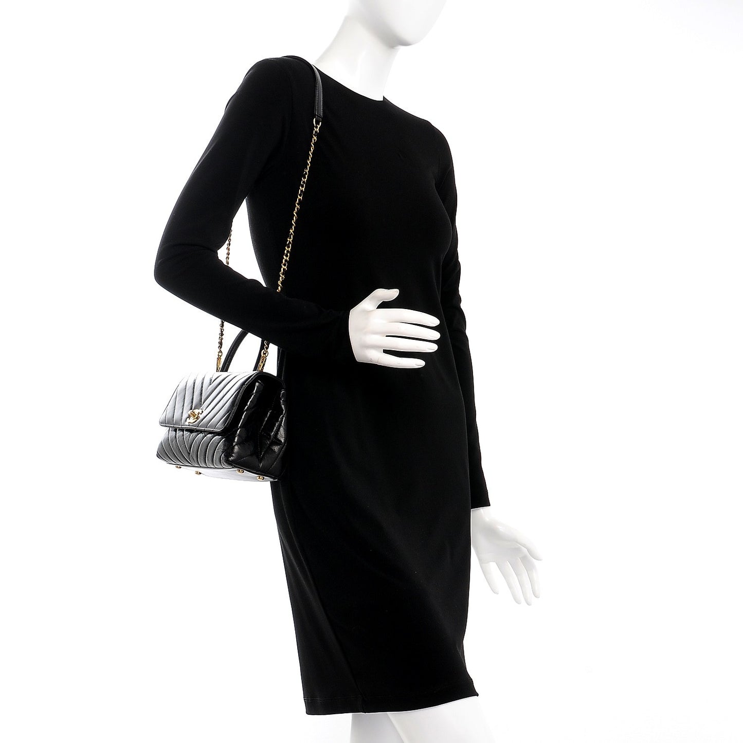 Calfskin Chevron Quilted Mini Coco Handle Flap Black