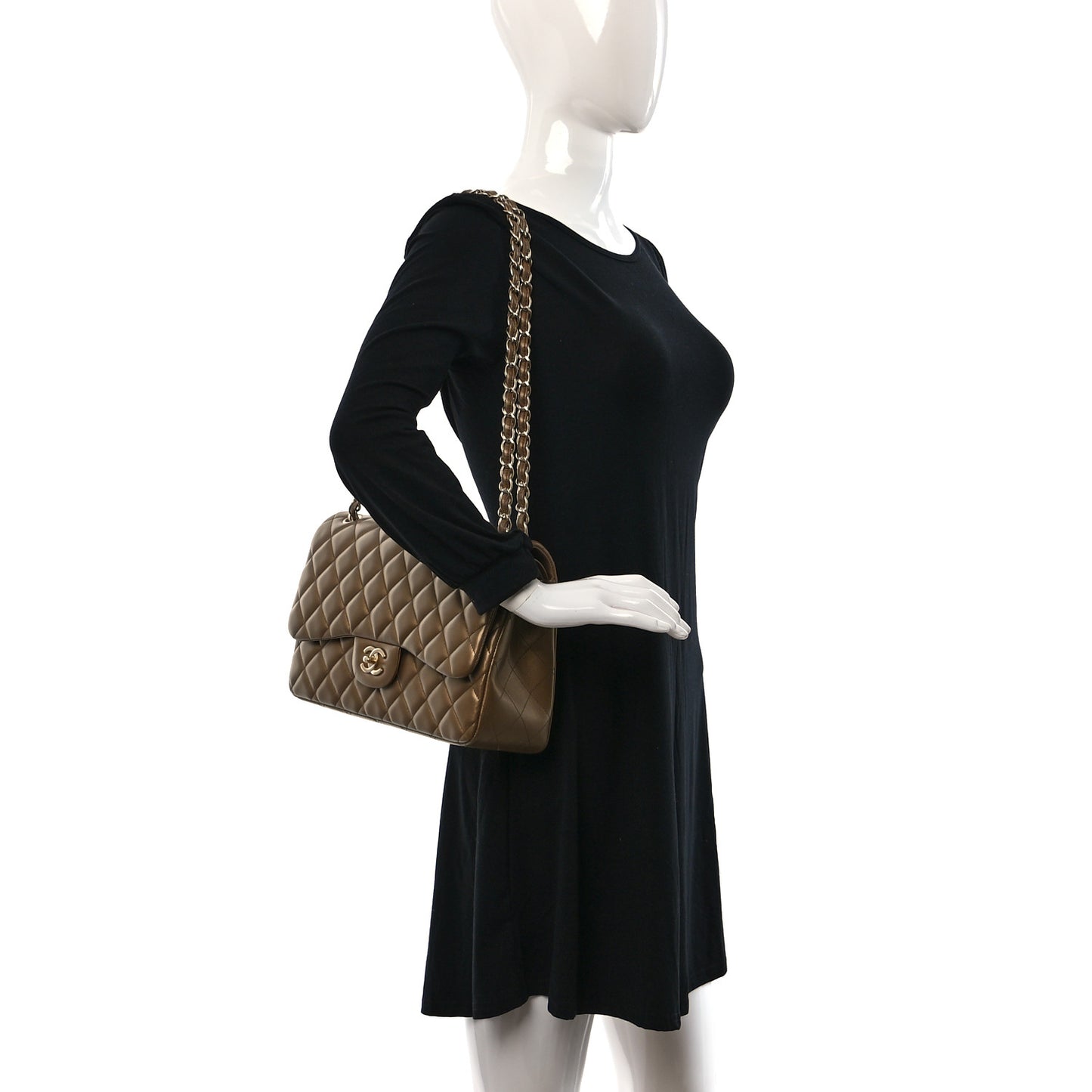 Metallic Lambskin Quilted Jumbo Double Flap Gold