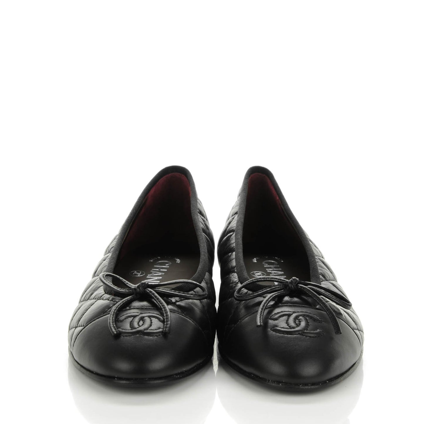 Aged Calfskin Quilted CC Cap Toe Ballerina Flats 36.5 Black