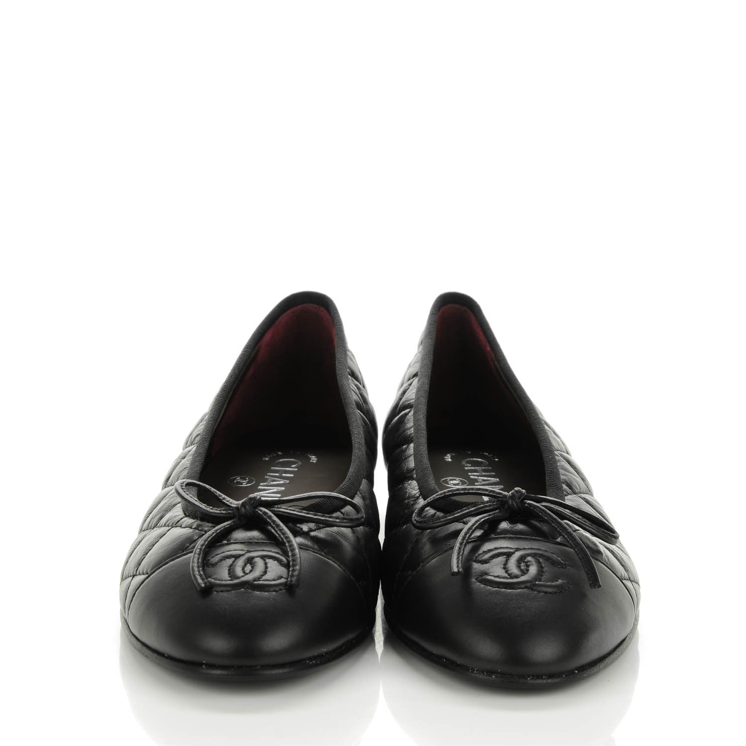 Chanel Aged Calfskin Quilted CC Cap Toe Ballerina Flats 36.5 Black 2 of 7