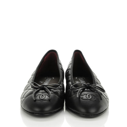 Chanel Aged Calfskin Quilted CC Cap Toe Ballerina Flats 36.5 Black 2 of 7