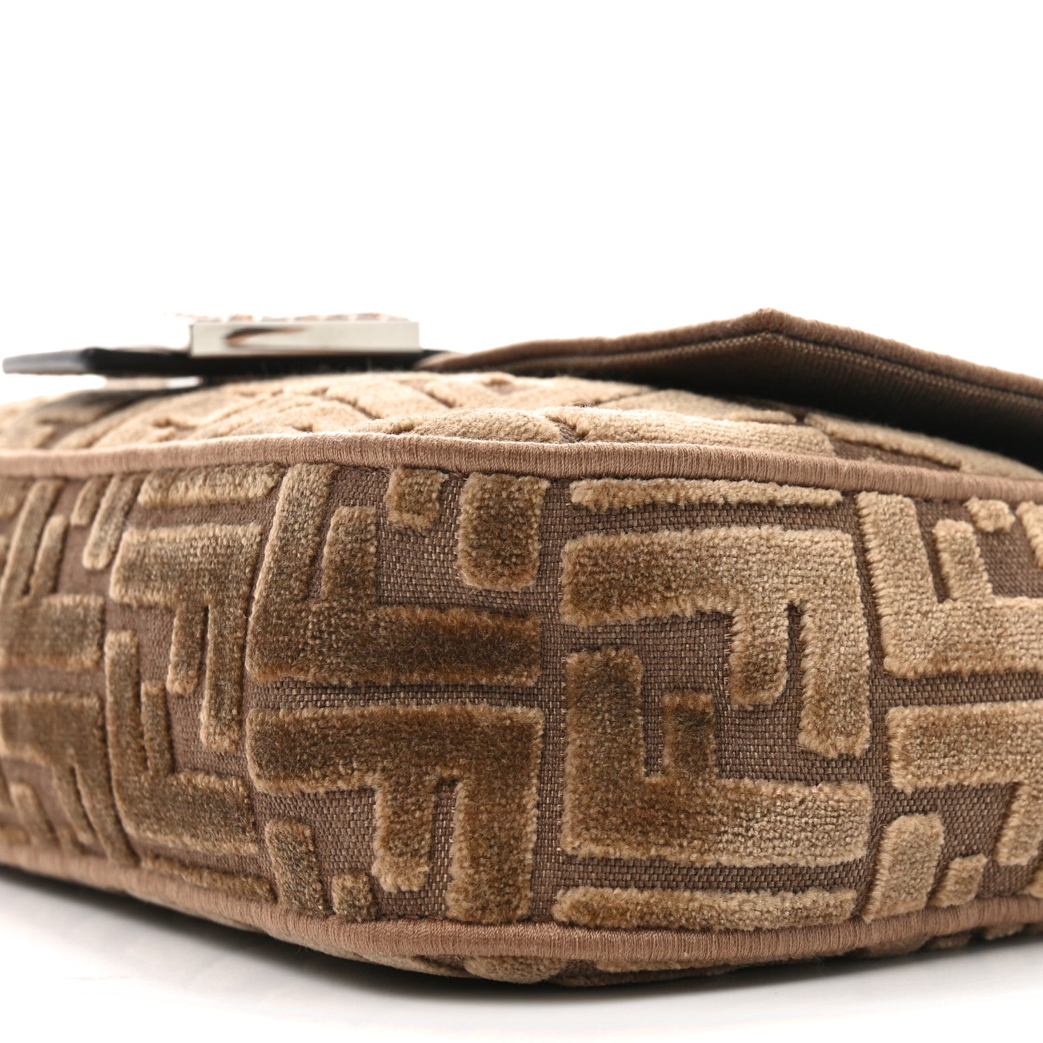 Fendi Velvet Jacquard FF Crystal Embossed Baguette Cappuccino 11 of 11