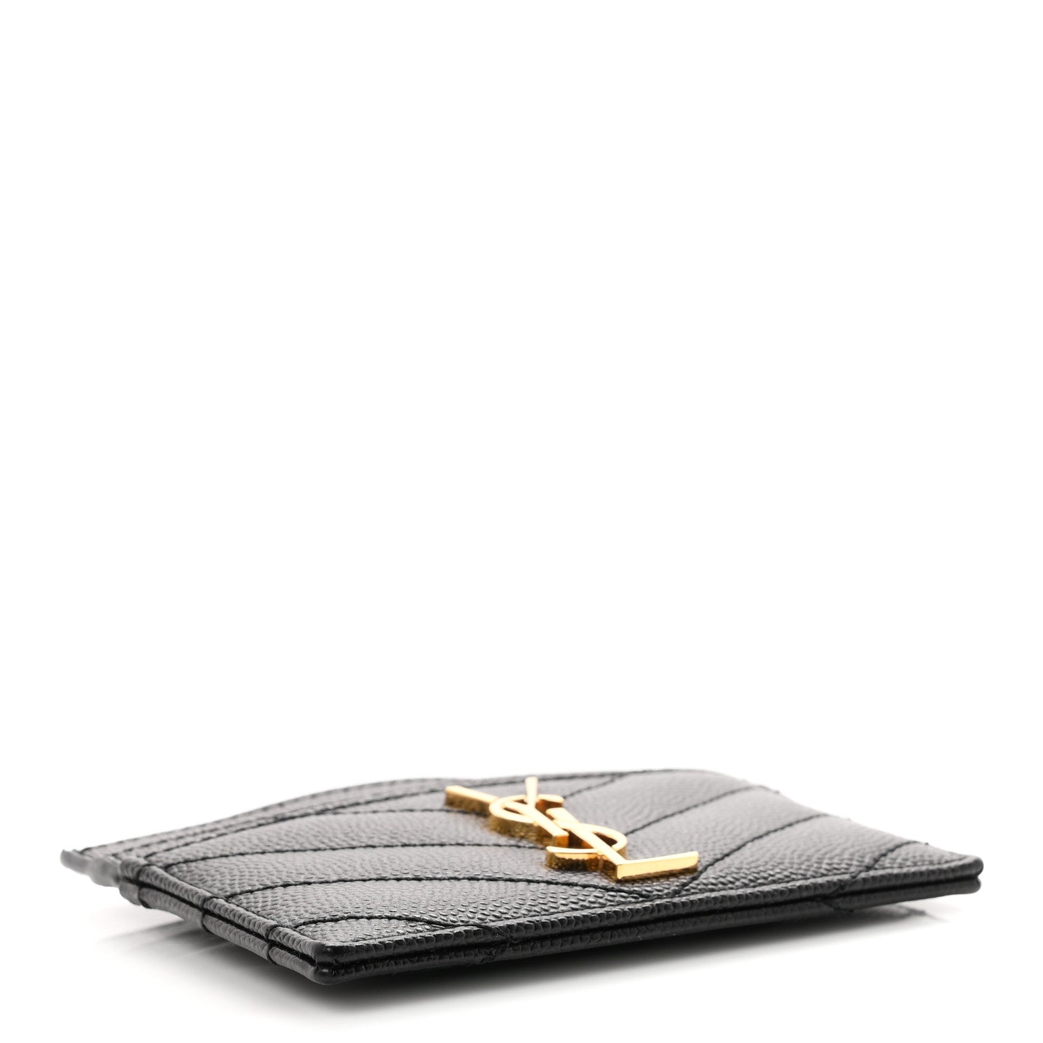 Saint Laurent Grain De Poudre Matelasse Chevron Monogram Credit Card Case Black 4 of 8