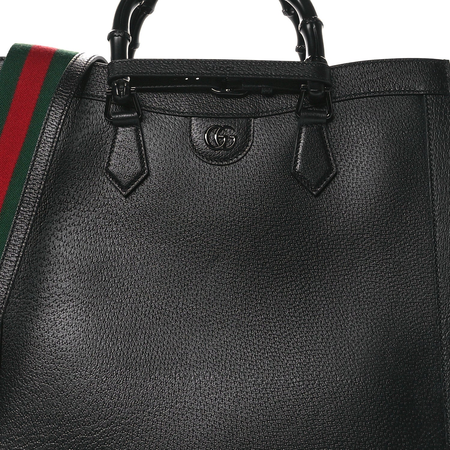Gucci Textured Dollar Calfskin Web Monochrome Large Diana Tote Bag Black 8 of 12