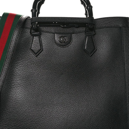 Gucci Textured Dollar Calfskin Web Monochrome Large Diana Tote Bag Black 8 of 12