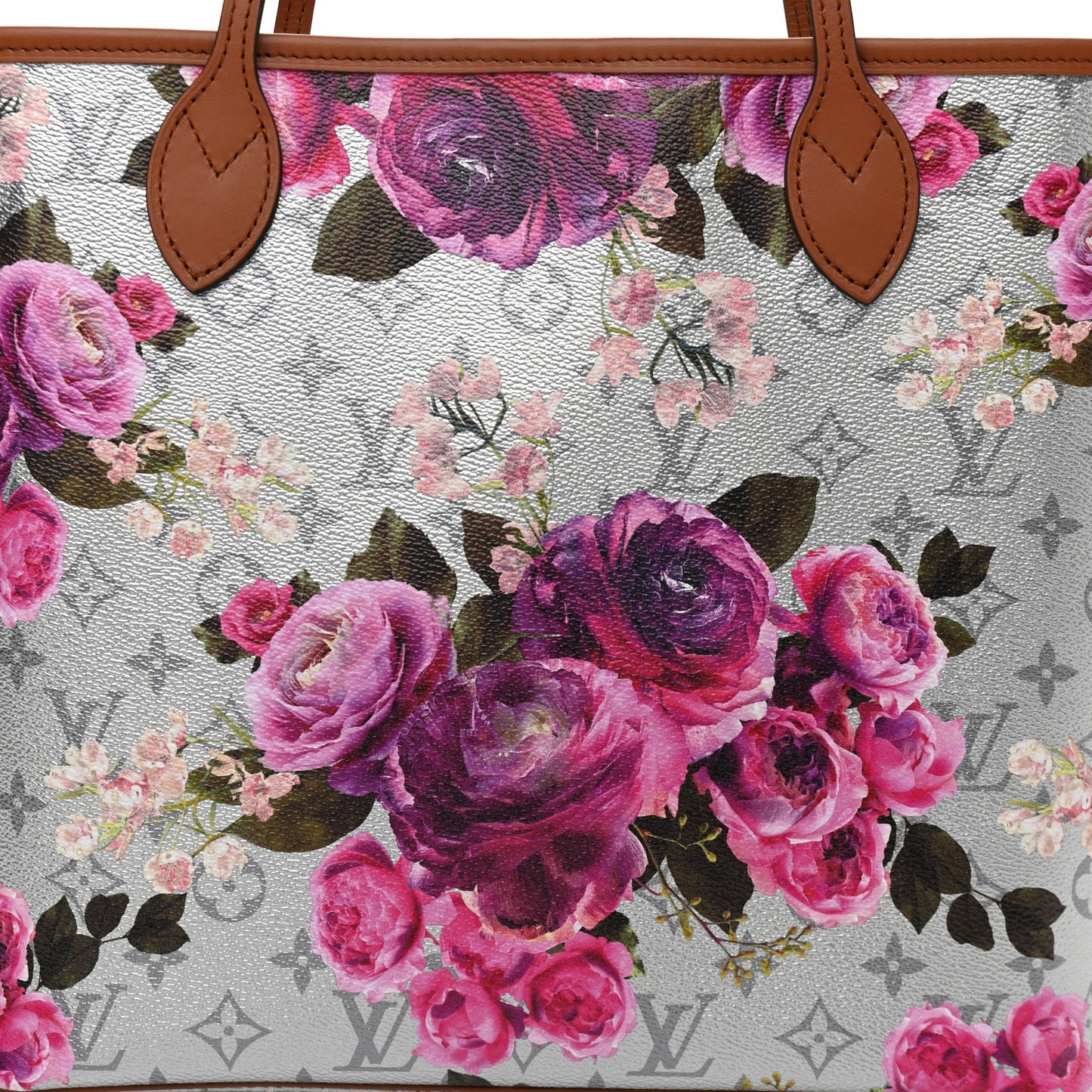 Metallic Monogram LV Garden Neverfull MM Silver