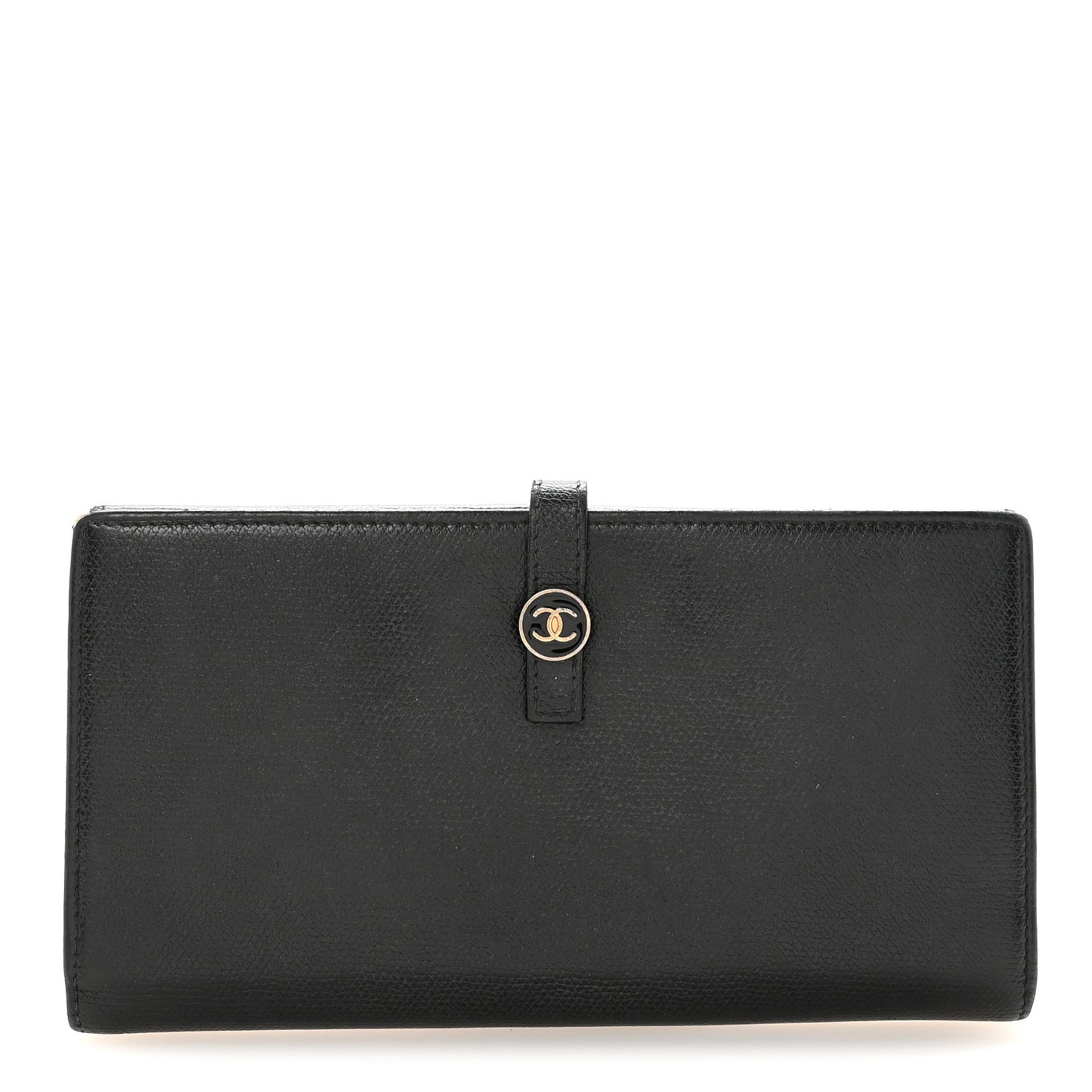 Grained Calfskin CC Button Long Wallet Black