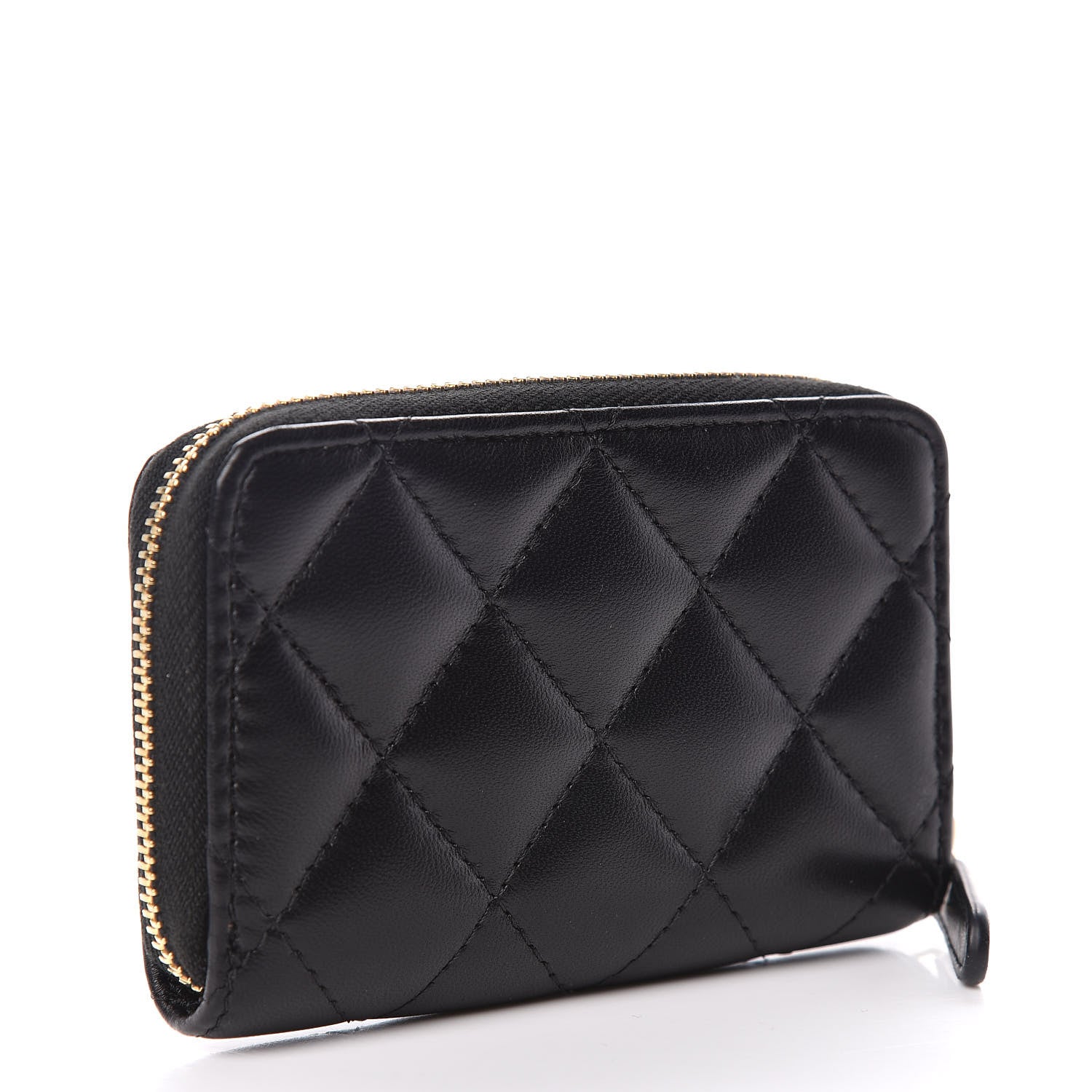 Chanel Lambskin Quilted Zip Around Coin Purse Wallet Black 3 of 9