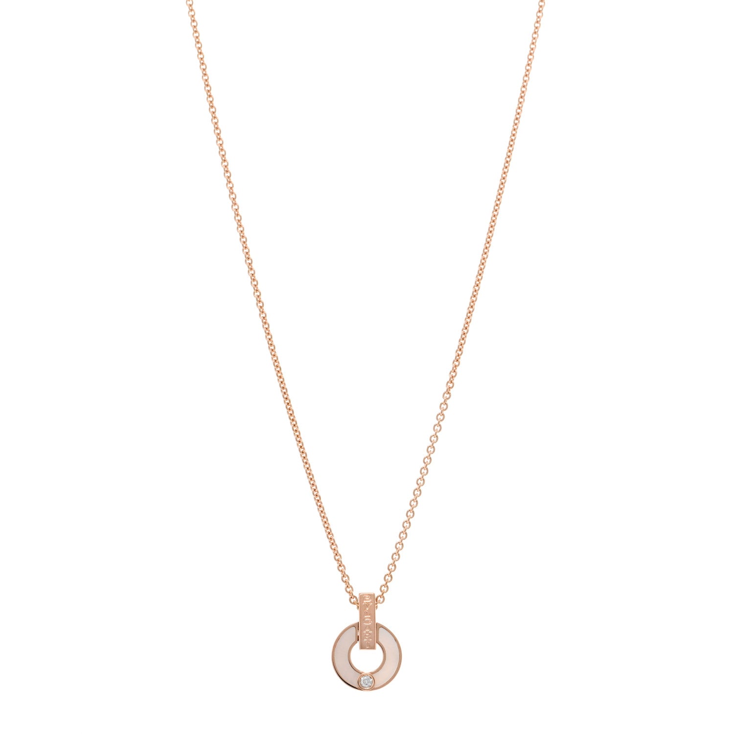 Bulgari 18K Rose Gold Diamond Mother of Pearl Openwork Pendant Necklace 1 of 4