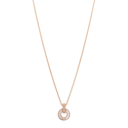 Bulgari 18K Rose Gold Diamond Mother of Pearl Openwork Pendant Necklace 1 of 4