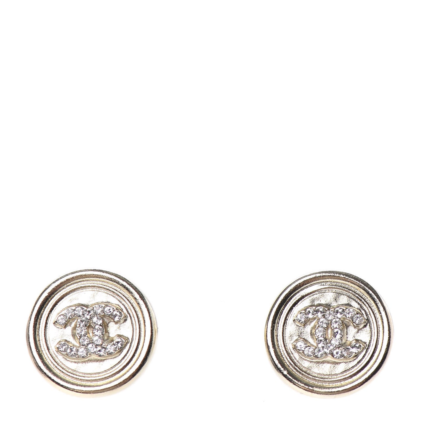 Crystal CC Round Earrings Gold