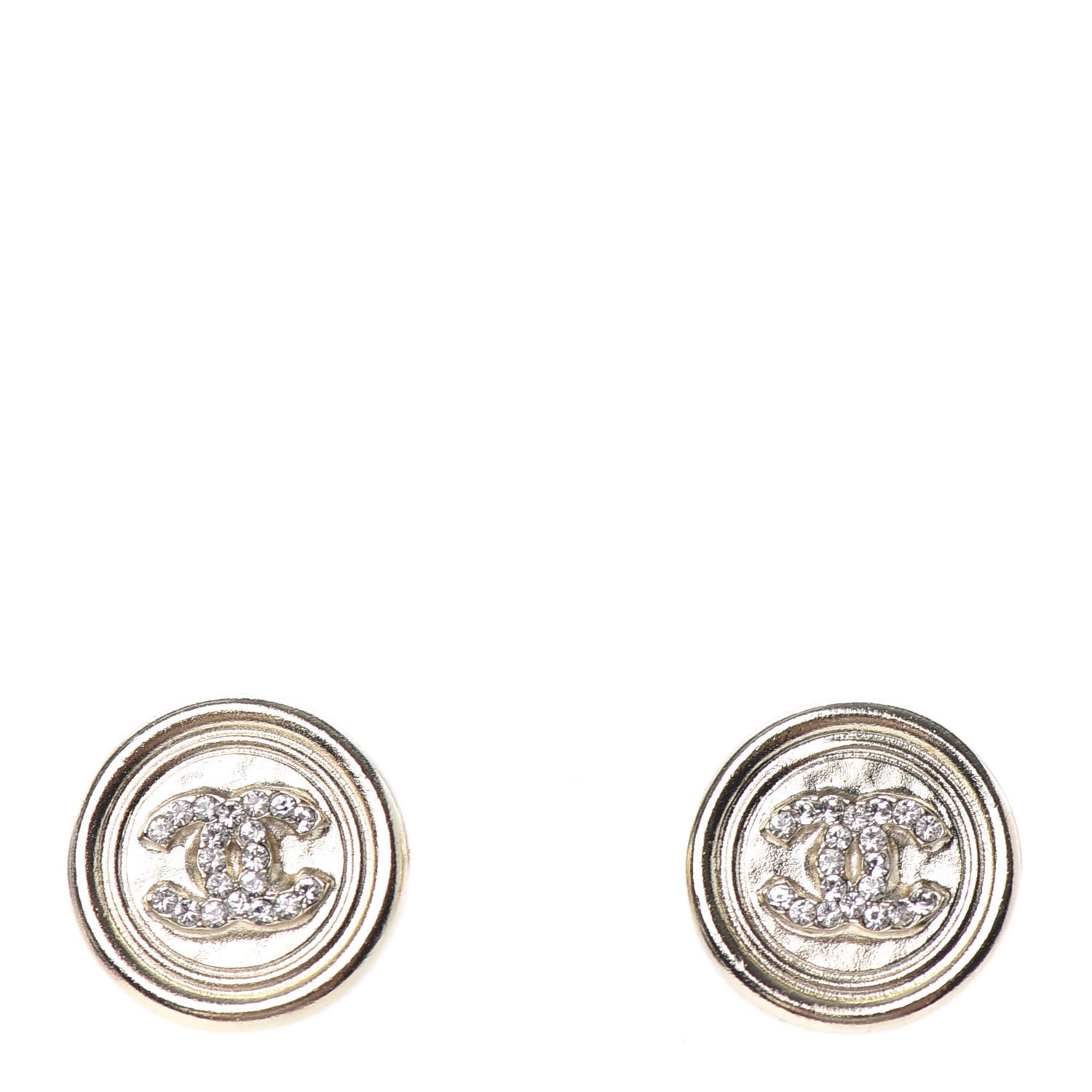 Chanel Crystal CC Round Earrings Gold 1 of 4