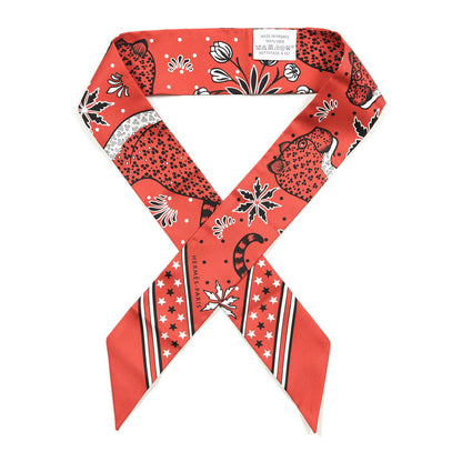 Hermes Silk Les Leopards Twilly Rouge Black White 1 of 3